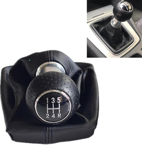 Manual Car 5 Speed Gear Shift Knob with Gaiter Boot Cover for Au-di A4 B6 B7 2000 2001 2002 2003 2004 2005 2006 2007 2008 (5R-Black Line)...