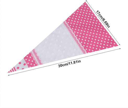 FTVOGUE 50 Piece Clear Cone-Shaped Treat Popcorn Bags Treat Bags Cellophane Candy Bags with Twist Ties(Pink)...