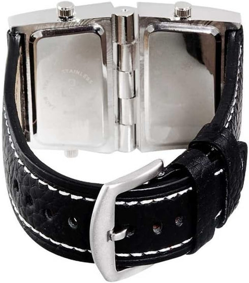 ShoppeWatch Mens Watch Large Face Oversize Three Time Zones Multi Dial Leather Band OM-165...