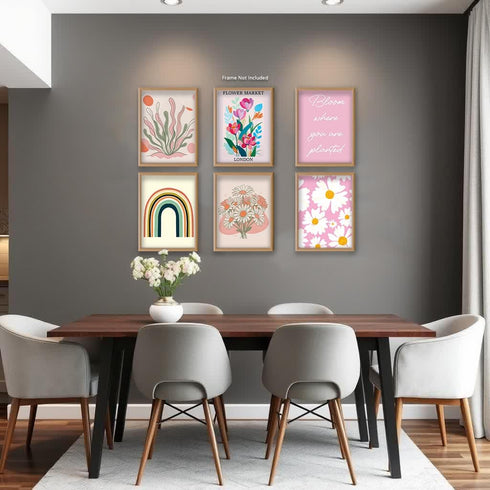 Posterizer 6 pcs-Pink Danish Pastel Boho Flower Market Posters-Collectibles & Fine Art-Abstract & Modern Art-Gift for Street Art, Mural Fans-Decor...