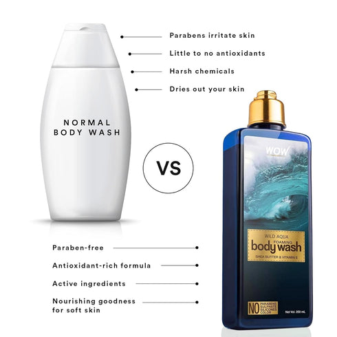 WOW Skin Science Wild Aqua Foaming Body Wash, Women's Body Wash, Mens Body Wash, Vitamin E Body Wash, Dry Skin Acne Body Wash Women Moisturizing, ...