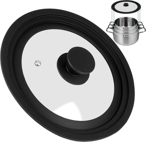 Universal Lid for Pots Pans and Skillets, Pan Cover Fit 6", 7", 8" Diameter Cookware, Silicone Replacement Pan Lid Pot Lids for Frying Pans, Cast ...