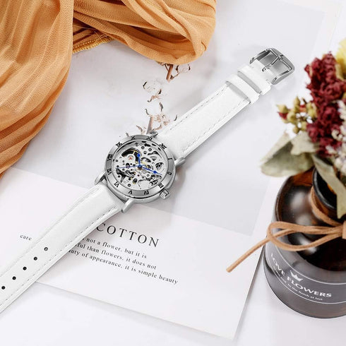 MASTOP Women's Watches Automatic Steampunk Self Winding Mechanical Silver Bracelet Ladies Skeleton Wrist Watch...