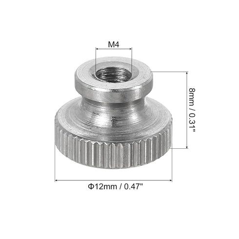 uxcell Knurled Thumb Nuts, 4Pcs M4 x D12mm x H8mm Stainless Steel Round Knobs Fasteners Blind Hole Hand Screw Nut Silver for 3D Printer Parts, Mac...