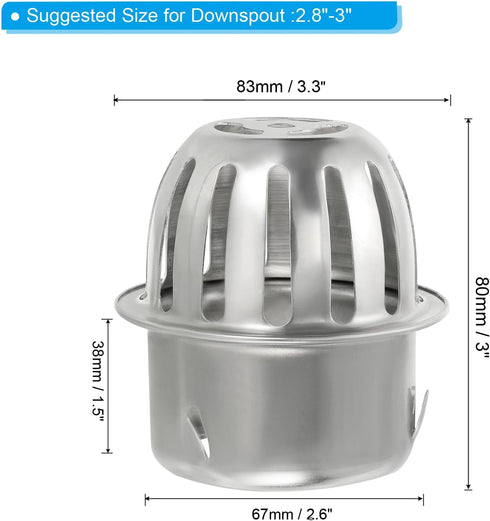 PATIKIL Dome Gutter Guard Filter, 2 Pack 304 Stainless Steel Downspout Strainer, Anti-Blocking Outdoor Gutter Cleaning Tool for Stops Leaves Debri...