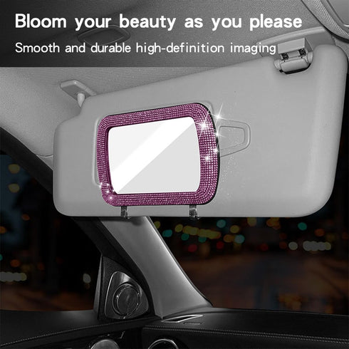 Car Sun Visor Mirror, Bling Reinestone Crystal Visor Makeup Vanity Cosmetic Mirror Clip for Women Girls, Automotive Mirror Light Sun Shading Unive...