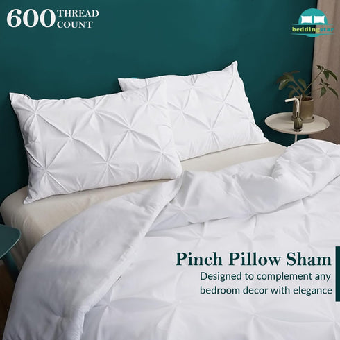 King Pillow Shams Set of 2 Pinch Pleated White Pillow Shams King Size 20x36 Pillow Covers 100% Egyptian Cotton 600 Thread Count Soft Skin Friendly...