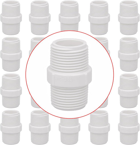 20Pack 3/4 Inch PVC Nipple Male Thread Coupling Adapter Connector (Male x Male) 3/4" PVC NPT Male Thread Coupling Pipe Fitting for Thread plumbing...