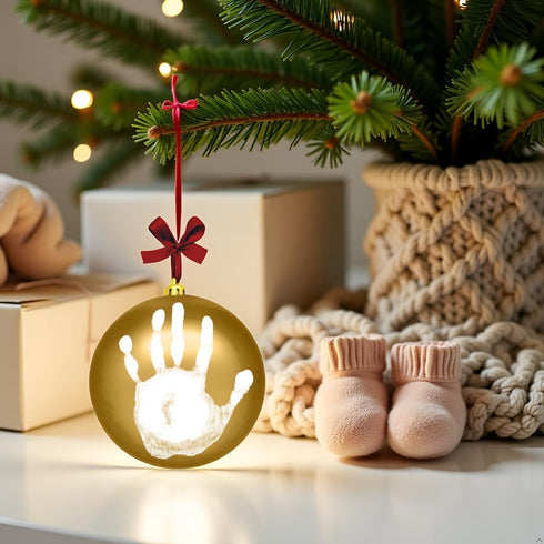 Tiny Ideas Christmas Baby's Handprint Ball Ornament, Included Paint for Baby Print, Newborrn Holiday Keepsake Gift, DIY Classic Hanging Bauble, Go...