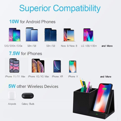 COSOOS Fast Wireless Charger with Desk Organizer, Desk Phone Charger Compatible with 15/15 Pro/15 Pro Max/14/13/12/11/XS/8 Plus, Galaxy S21/S20+/S...