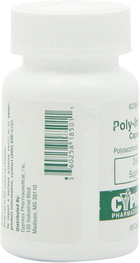 Dietary Supplement - Poly Iron Capsules 150 mg (100 caps per bottle) by Cypress Pharmaceutical #185-01 (1 Bottle of 100 Caps)...