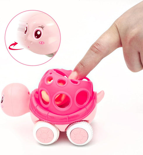 ONEST 2 Pieces Baby Girl Toy Cars for Babies, Infant Soft Rubber Push and Go Toy Car for Toddler Girl, Rattle Roll Truck Wind Up Cars for Infants ...