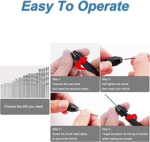 Pin Vise Hand Drill with 48Pcs Micro Twist Drill Bits Set (0.5-3.0mm) HSS Mini Rotary Tool for Resin Casting Molds Plastic Wood Keychain Pendant J...