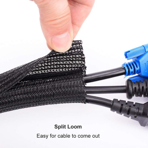 ZhiYo 20ft - 1/2 inch Cable Sleeve, Cord Wrap Wire Protector Tubing for Pets, PC Cable Wrap, Computer Cable Management Sleeve - Black...