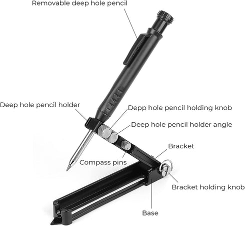Multi-function Scribing Tool - Upgraded Construction Pencil for DIY Woodworking, Aluminum Alloy Scribe Tool with Deep Hole Pencil, Scriber Line Ma...