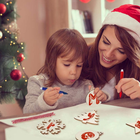 OurWarm 40PCS Wooden Christmas Ornaments Unfinished Wood Slices with Holes, Christmas Crafts DIY Centerpieces Wooden Ornaments to Paint Hanging De...