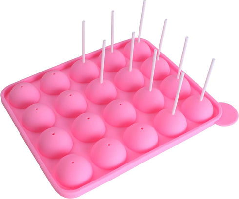 WARMBUY 20 Cavity Silicone Cake Pop Mold Lollipop Baking Mold Tray with Sticks, Pink...