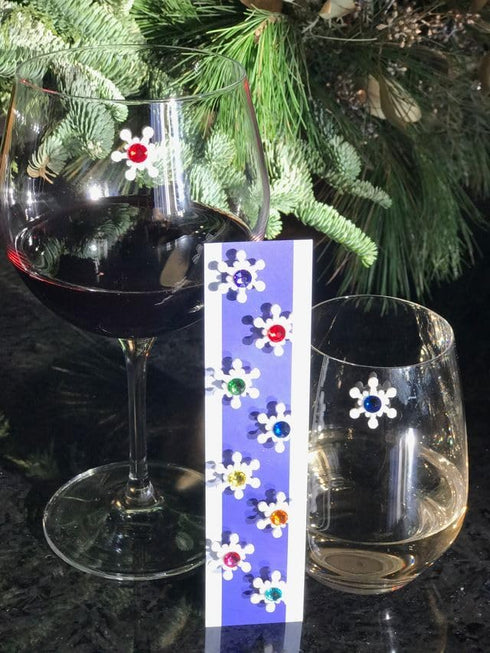 Crystal Snowflake Magnetic Wine Glass Charms & Markers for Christmas or Holiday Parties and Gifts- Set of 8...
