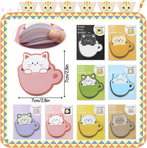 240Pcs Cat Sticky Notes Cute Sticky Tabs, Self-Stick Pads, Memo Notes Stationery, 30 Sheets/pad, Office School Study Supplies for Students Teacher...