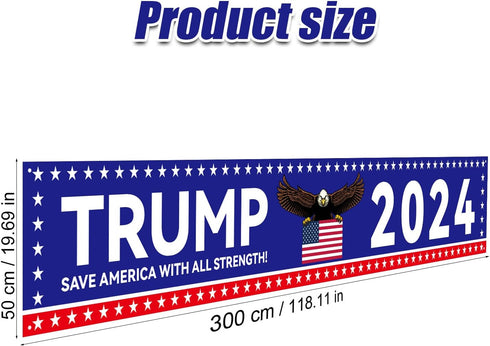 Trump Banner, 118.11x19.69 Inch Trump 2024 Banner Fence Large Trump Banners and Signs 2024 Save America with All Strength Banner Trump Flags Trump...