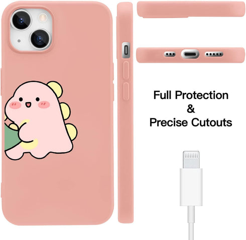 JOYLAND Dinosaur Couple Phone Case for iPhone 13,Pink Liquid Silicone Couple Phone Case Luxury Girly Case,Funny Soft Gel Rubber Full-Body Protecti...