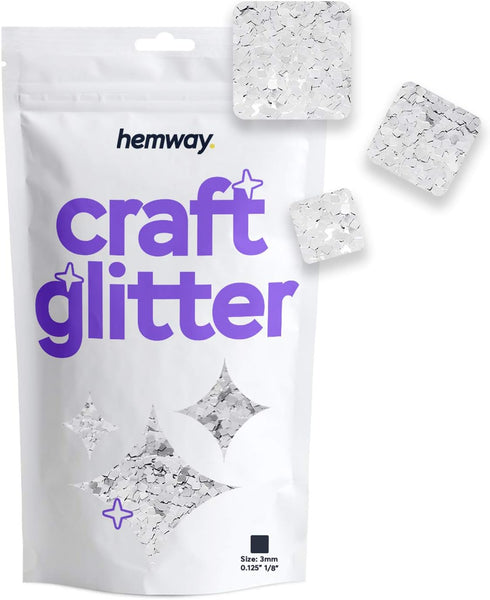 Hemway Craft Glitter - 1/8" 0.125" 3mm - Square Shaped Sequin Glitter for Decoration, Scrapbook, Arts, Craft, Design, Body, Cosmetic - Silver - 50...