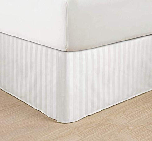 Wrinkle Free - Egyptian Quality Stripe Bed Skirt - Pleated Tailored 14" Drop and Colors, Full, White...