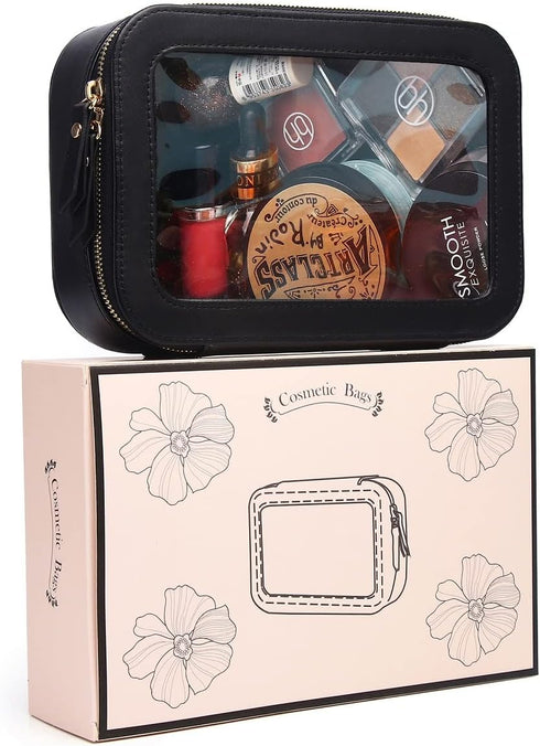Clear Makeup Bag for Women Transparent Cosmetic Bag Case Clear Accessories Bag Portable Makeup Bag for Car (A/Black, M)...