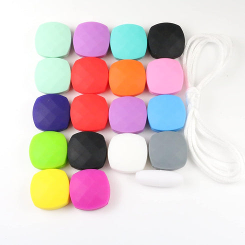 BLUE RABBIT CO Quadrate Silicone Beads for Keychain Making, Necklace, Bracelet (2cm x 2cm, Rainbow)...
