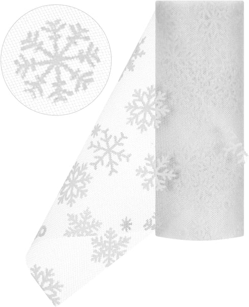 Artibetter Christmas Snowflake Tulle Roll Glittering Organza Gauze Ribbon 15cm 10Yards (White)...