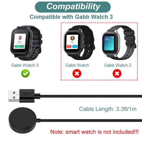 Charger for Gabb Watch 3, Replacement USB Chariging Cable Cord for Gabb Watch 3 Kids Smart Watch (1, Black)......