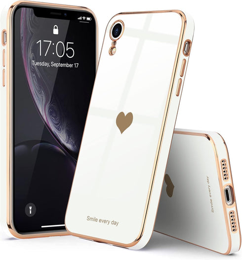 Teageo Compatible with iPhone Xr Case for Women Girl Cute Love-Heart Luxury Bling Plating Soft Back Cover Raised Full Camera Protection Bumper Sil...