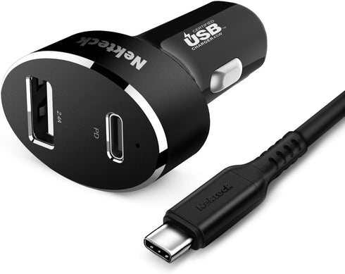 Type C Car Charger, Nekteck USB Adapter with 45W Power Delivery and 12W A Port Compatible with iPhone, iPad, MacBook, Galaxy, Google Pixel, 3.3ft ...