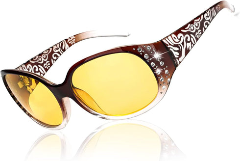 LVIOE Night-Vision Driving Glasses Wrap Around Anti Glare with Polarized Yellow Lens for Women...