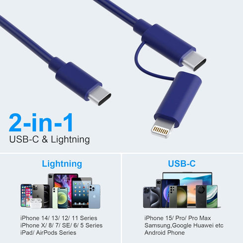 Coiled USB C to USB C and Lightning Cable 2 in 1 - Curly USB C Cable Car Charger Cord Android Auto Apple Carplay Cable [60W Fast Charging & Data S...