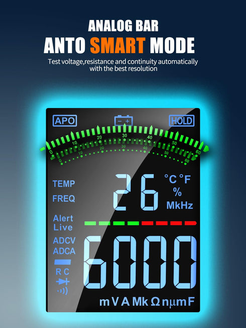 AS-118D Smart Digital Multimeter Auto-Ranging Voltmeter Electrical Tester Measures Voltage Current Capacitance Resistance Continuity Duty-Cycle Te...