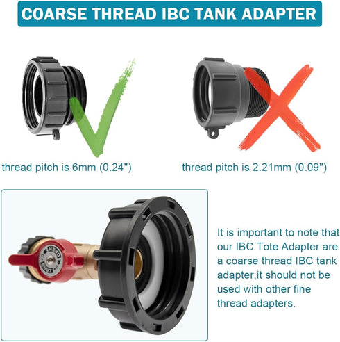 IBC Tote Adapter IBC Tote Fittings 275-330 Gallon Water Tank Adapter 2" Coarse Thread IBC Tote Valve & Lead-Free Brass Hose Faucet Valve and Garde...