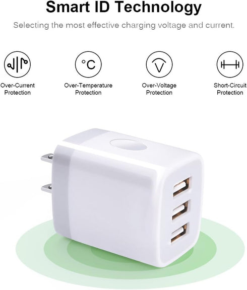 Muti Port USB Wall Charger,Sicodo 3.1Am Universal Travel Charger Block Power Plug Adapter Compatible with iPhone 15/14/13/12/11/X/8/Plus Pro Max M...