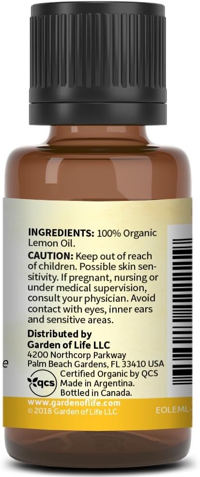 Garden of Life Essential Oil, Lemon USDA Organic & Pure, Clean, Undiluted & Non-GMO for Diffuser, Aromatherapy, Meditation, Joyful, Aromatic, Calm...