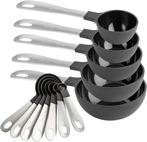 COOK WITH COLOR Measuring Cups Set and Measuring Spoon Set, Stainless Steel Handles, Nesting Kitchen Measuring Set, Liquid Measuring Cup Set, 12 P...