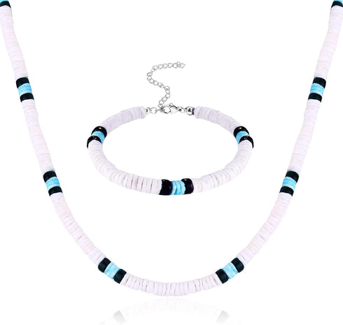 JOERICA Puka Shell Necklace and Bracelet Set with Clam Chip Coconut Beads Pookah Shells Choker Summer Beach Jewelry Set...