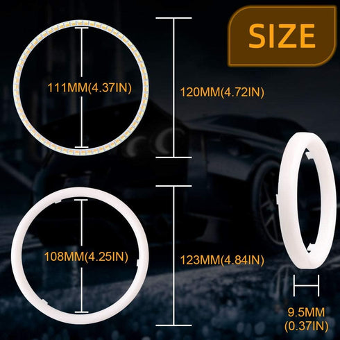 Qasim 1-Pair 120MM White+Amber Switchback 144SMD 4014 LED Halo Ring Angel Eyes Fog Warning Lights 12V...