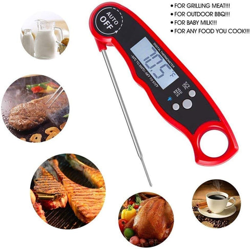 Instant Read Meat Thermometer Waterproof Thermometer with Large Backlit LCD Calibration and Backlight Functions Thermometer for BBQ. Meat. Tea. Mi...