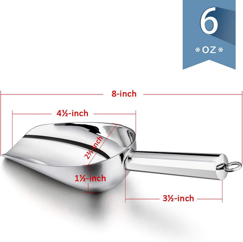 E-far 6 Ounce Ice Scoop Set of 2, Small Stainless Steel Scoops for Ice Cube/Candy/Flour/Sugar, Metal Utility Scoops for Canisters, Baking, Kitchen...