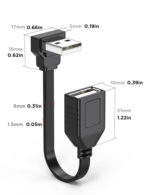 2PCS 90 Degree USB2.0 Extension Cable Flat Right Angle USB Male to Female Adapter Short Soft USB Cable 8inch-20CM (UP Angle+Down Angle)...