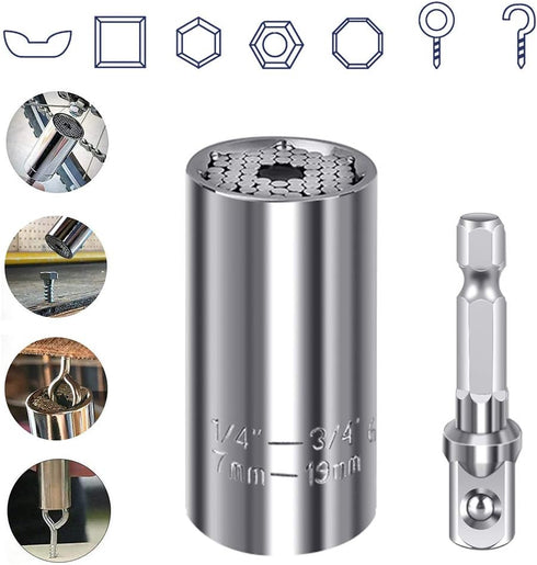 Super Universal Socket Tools Gifts for Men, Grip Socket Set Fits Standard 1/4'' - 3/4'', 7mm-19mm Universal Socket Wrench Tool Sets with Power Dri...
