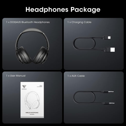 DOQAUS ???????????????? Bluetooth Headphones Over Ear, 90H Playtime Bluetooth 5.3 Wireless Headphones 3 EQ Modes, Built-in HD Mic, HiFi Stereo Sou...