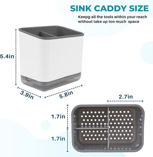 KeFanta Sink Counter Caddy, Plastic Dish Sponge Holder, Kitchen Brush and Scrubber Organizer with Drain Tray, White...