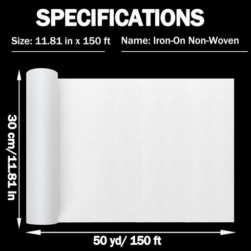 Fusible Interfacing 12in x 50yd,Light Weight Fusible Interfacing for Sewing,Non-Woven Iron-on Interfacing White Polyester Single-Sided Interfacing...