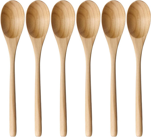 AOOSY Wooden Spoons for Cooking, 9 Inches 6 Pieces Japanese Natural Ellipse Wooden Spoon Set for Cooking Mixing Stirring Honey Tea Soda Dessert Co...